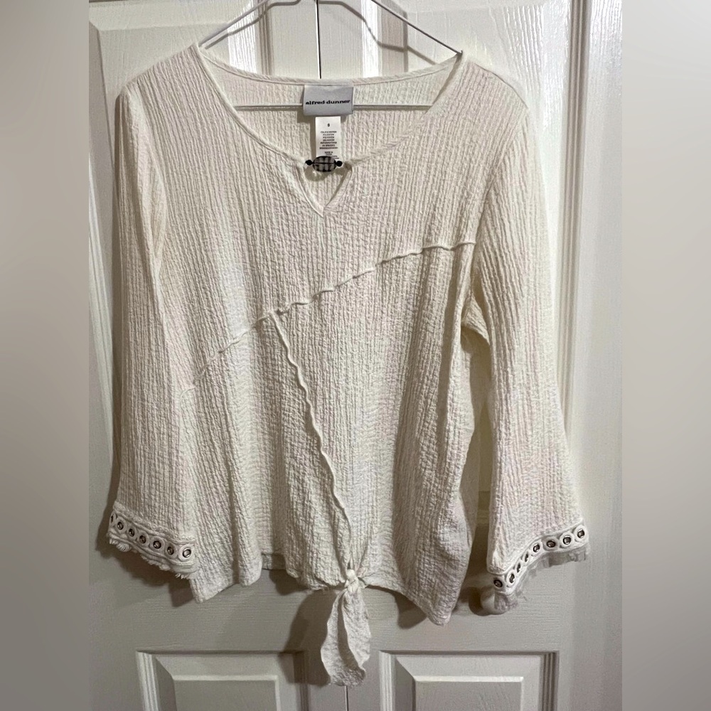 Alfred Dunner Keyhole Neck 3/4 Sleeve Ivory Blouse Size Small
